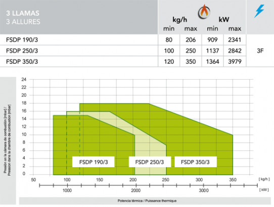 3 Flames des de 909 a 3979 kW